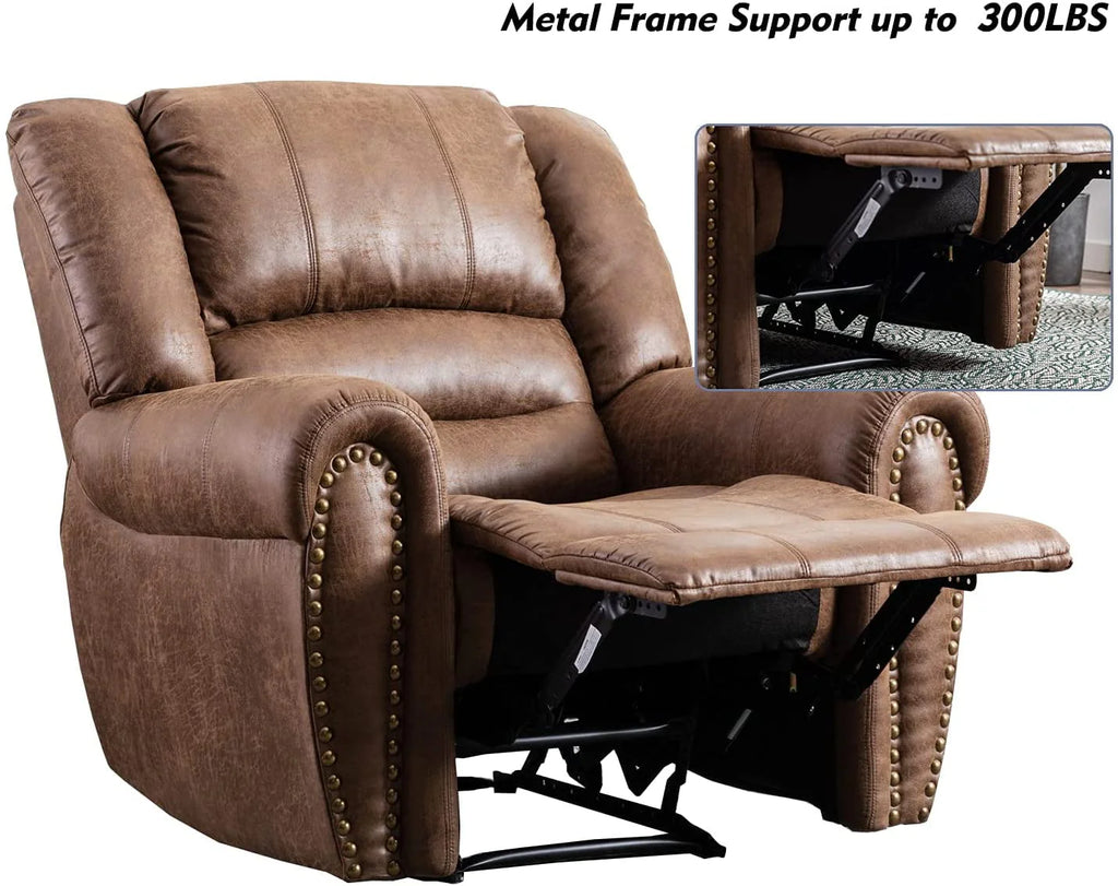 Bonzy Home Widen Leather Recliner Chair with Comfortable Arms and Back Single Sofa for Living Room, Nut Brown