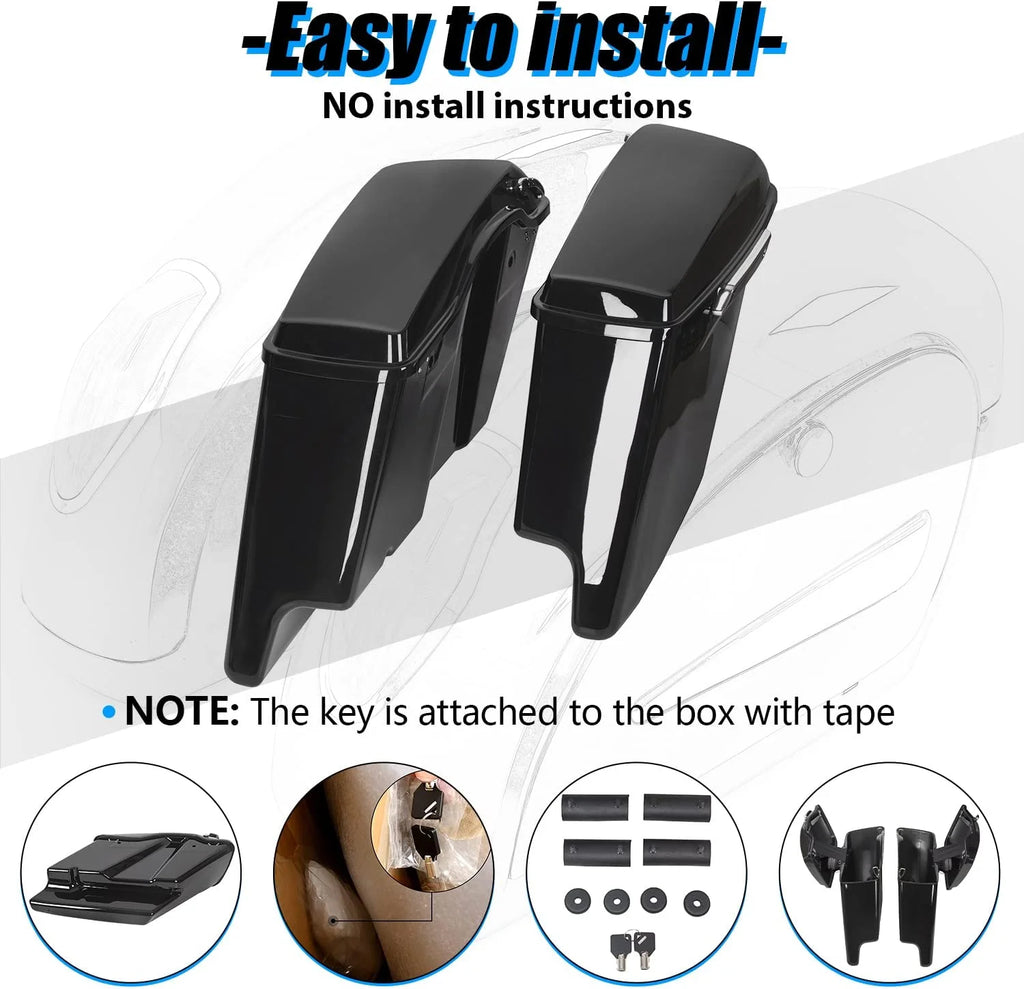 Kojem Hard Saddle Bags for 1993 - 2013 Harley Road King Glide Vivid Black Lockable Saddlebags
