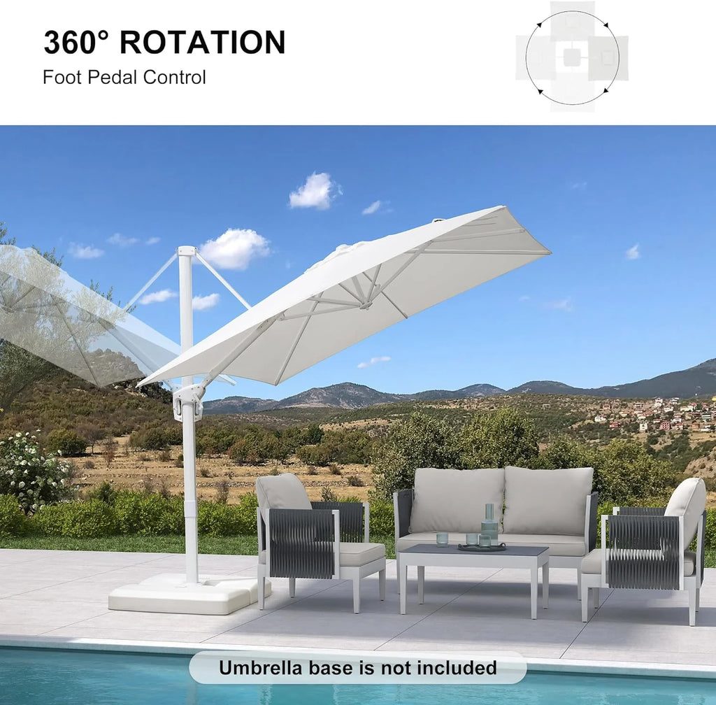 PURPLE LEAF 9 �� 11.5 FT Patio Umbrella White Cantilever Offset Umbrella Rectangle Outdoor Umbrella with 360�� Rotation for Garden Deck Pool, Beige
