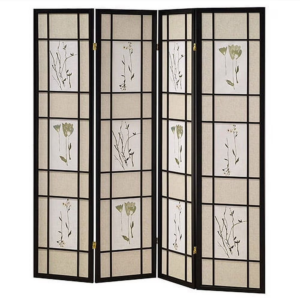4 Panel Floral Shoji Screen, Room Divider