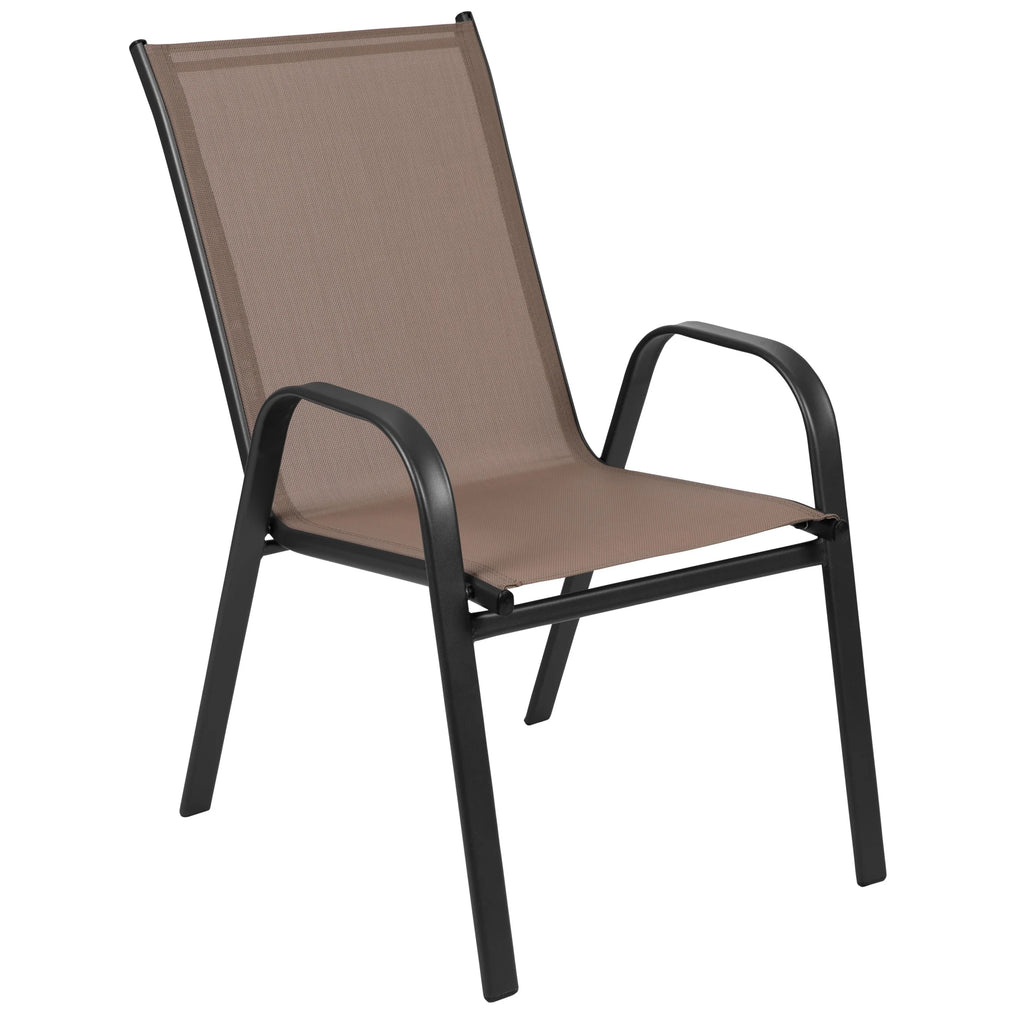 Flash Furniture 5 Pack Brazos Series Brown Outdoor Stack Chair with Flex Comfort Material and Metal Frame