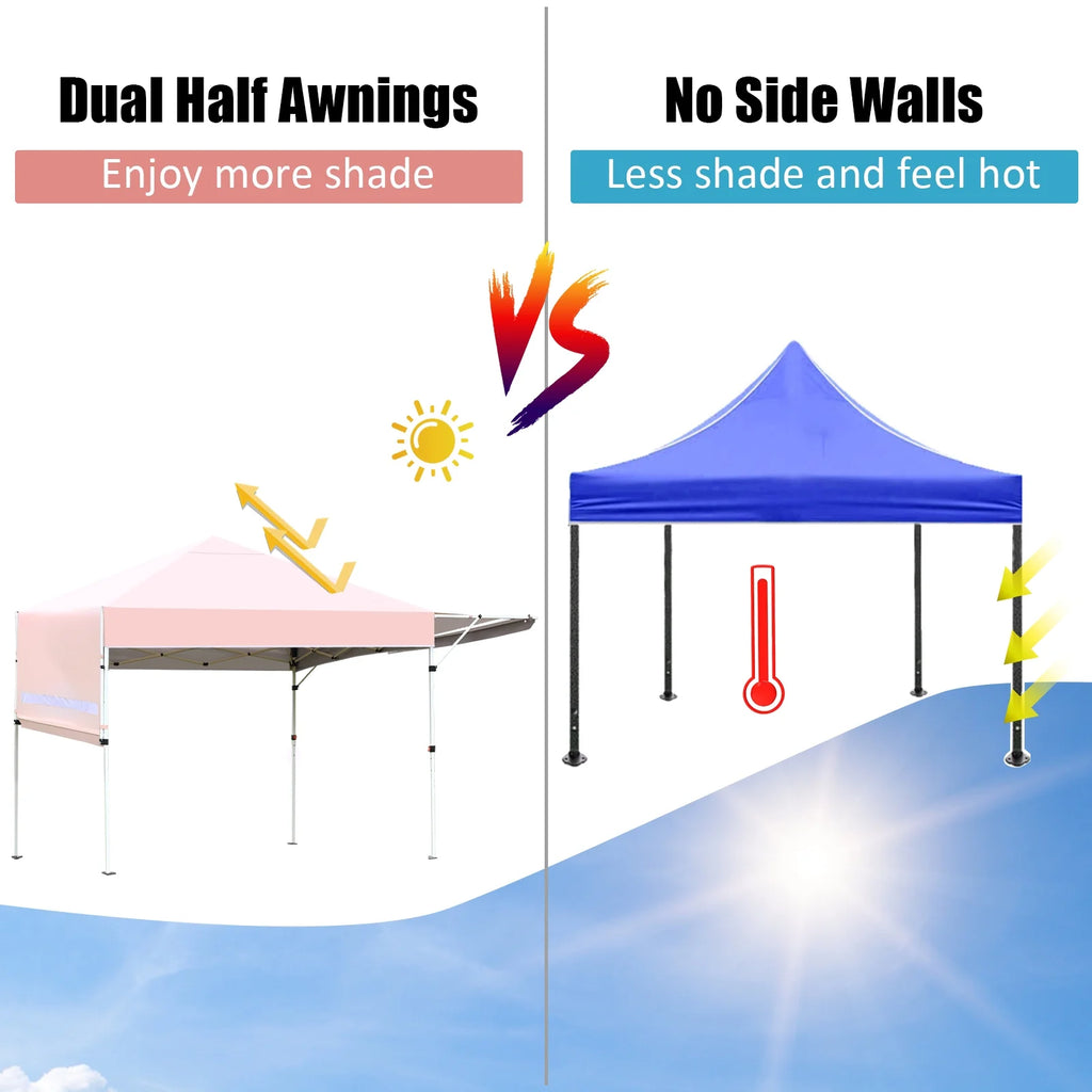 Patiojoy 10x17ft Pop up Canopy  3 Height Adjustment Folding Tent with Roller Bag White