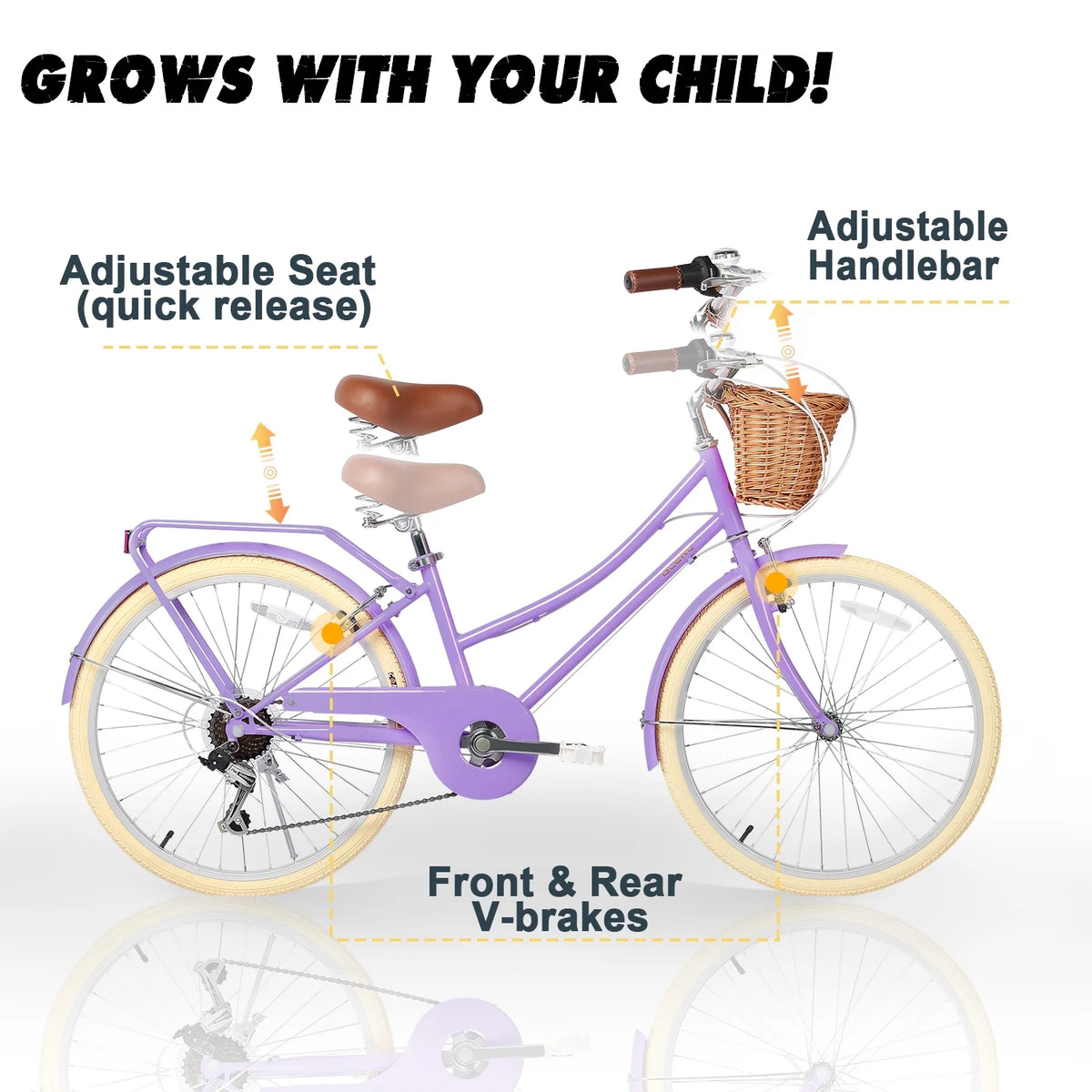 Glerc Missy 24" Girls Cruiser Bike 6-Speed Women's Hybird Bicycle for Ages 7-11 Years, Mint Green