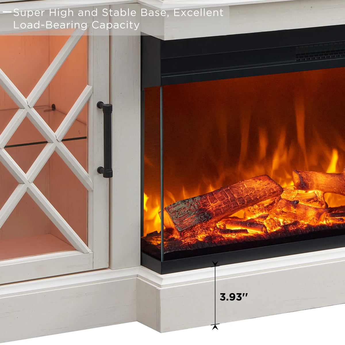 OKD Farmhouse 3-Sided Fireplace TV Stand for 80" TVs, 70" Entertainment Center with Electric Fireplace and Storage Drawers, Antique White