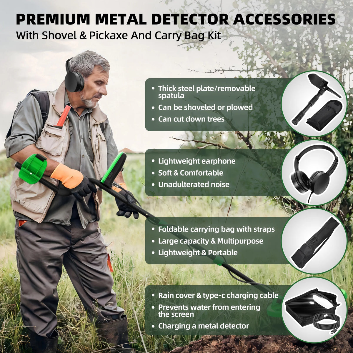 ABLEGRID Metal Detector for Adults and Kids Rechargeable, Professional Gold and Silver Detector with LCD Display, High Accuracy Waterproof Pinpoint 5 Modes, Advanced DSP Chip 10" Coil, GC1030