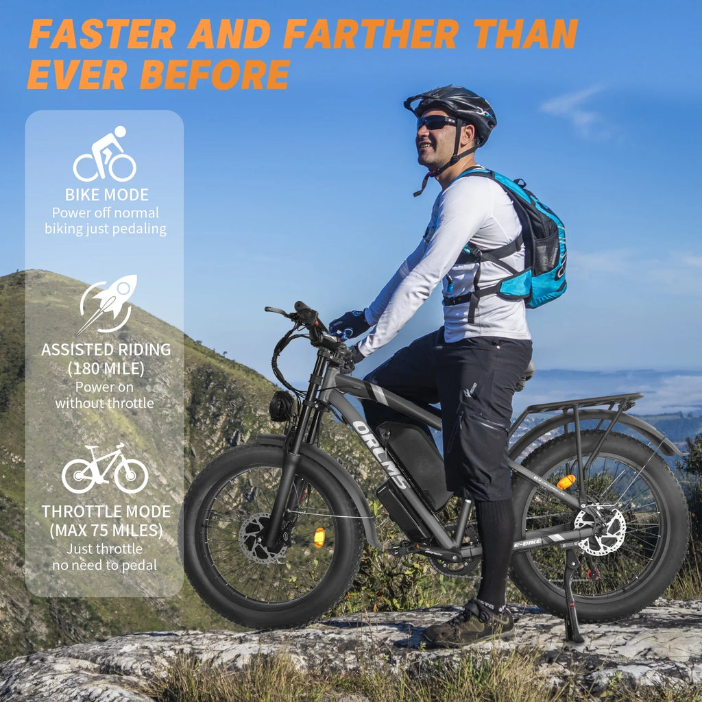 3000W Peak Dual Motor E-Bike, 52V 25AH Battery Elec-tric Bike for Adults, 35MPH Mountain AWD 7-Speed Snow E-Bike with 24" x 4.0 Fat Tire for Mountain Snow Hunting Commuting