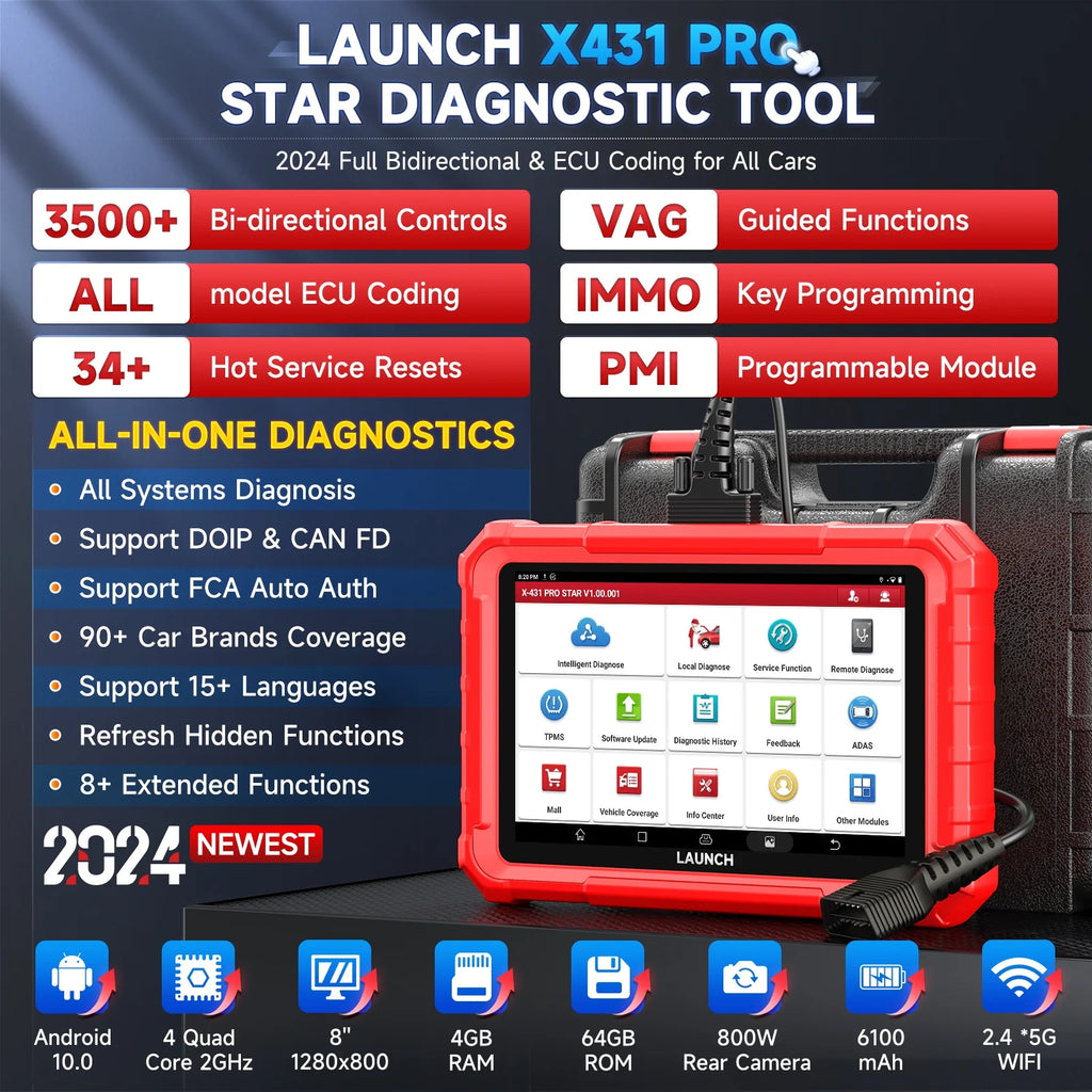 LAUNCH X-431 Pro Star Bidirectional Scan Tool, 37+ Resets, All System Diagnostic Scanner All in One OBD2 Scanner with CANFD, DOIP, FCA Autoauth Diagnosis Scan Tool 2 Year Update