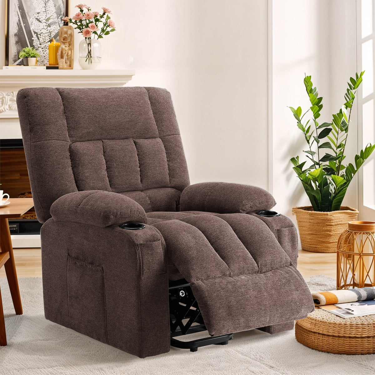 Recline Chair, 21.6"W Oversize Accent Armchair with Storage Bag, Modern Chair for Living Room, Bedroom, Gray