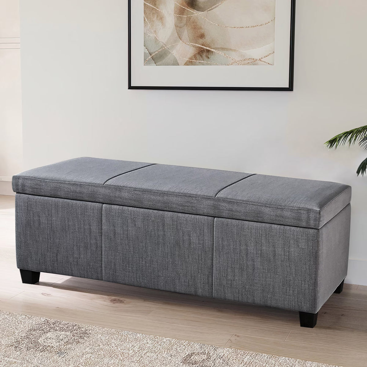 BELLEZE Storage Ottoman Bench Footstool - Amherst (Beige)