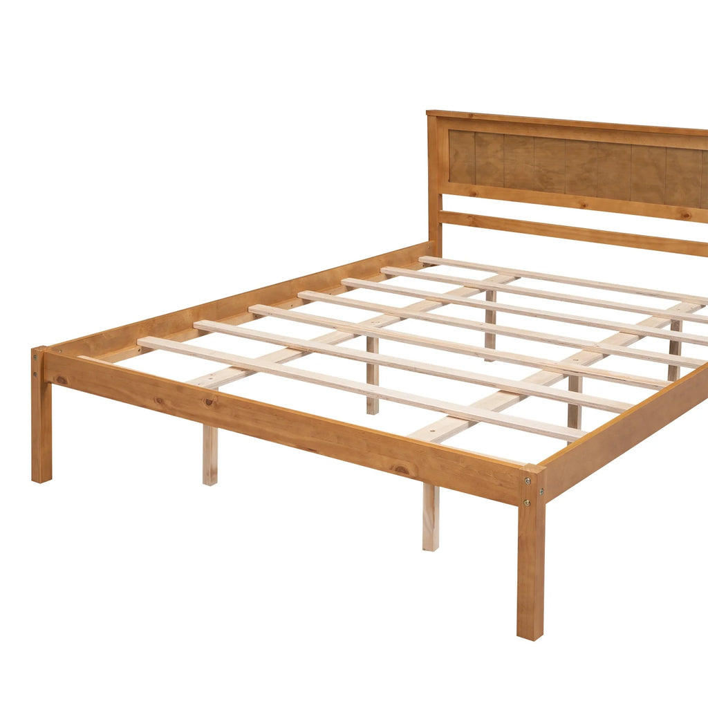 Euroco Twin Platform Bed, Modern Wood Frame Bed with Headboard and Slats for Kids Room, Oak