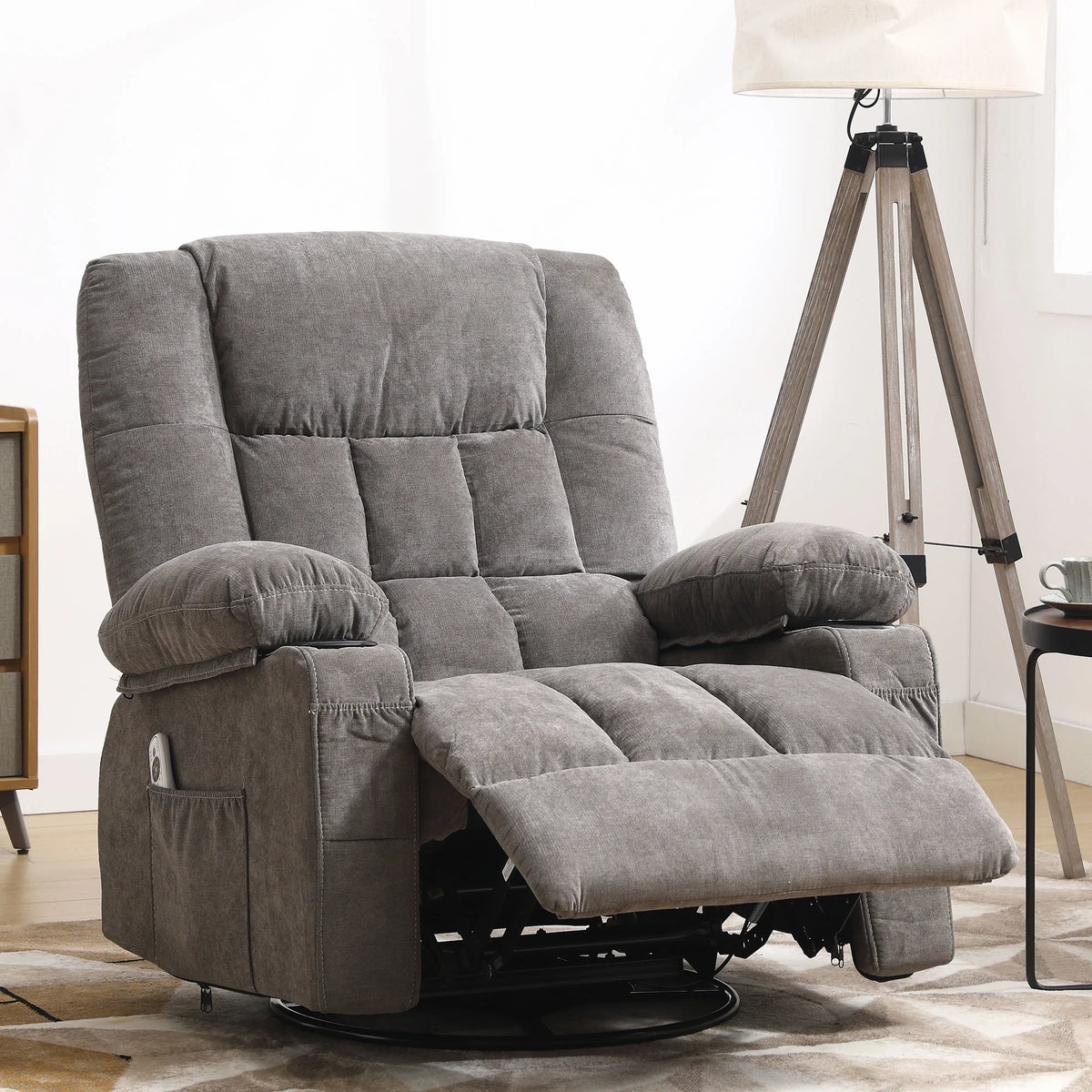 JONPONY Manual Recliner Chair with Heat Therapy and Massage Function, Heavy Duty Reclining Mechanism Massage Chair, Elderly Single Rocker Sofa with Cup Holders for Bedroom Home Theater,Blue