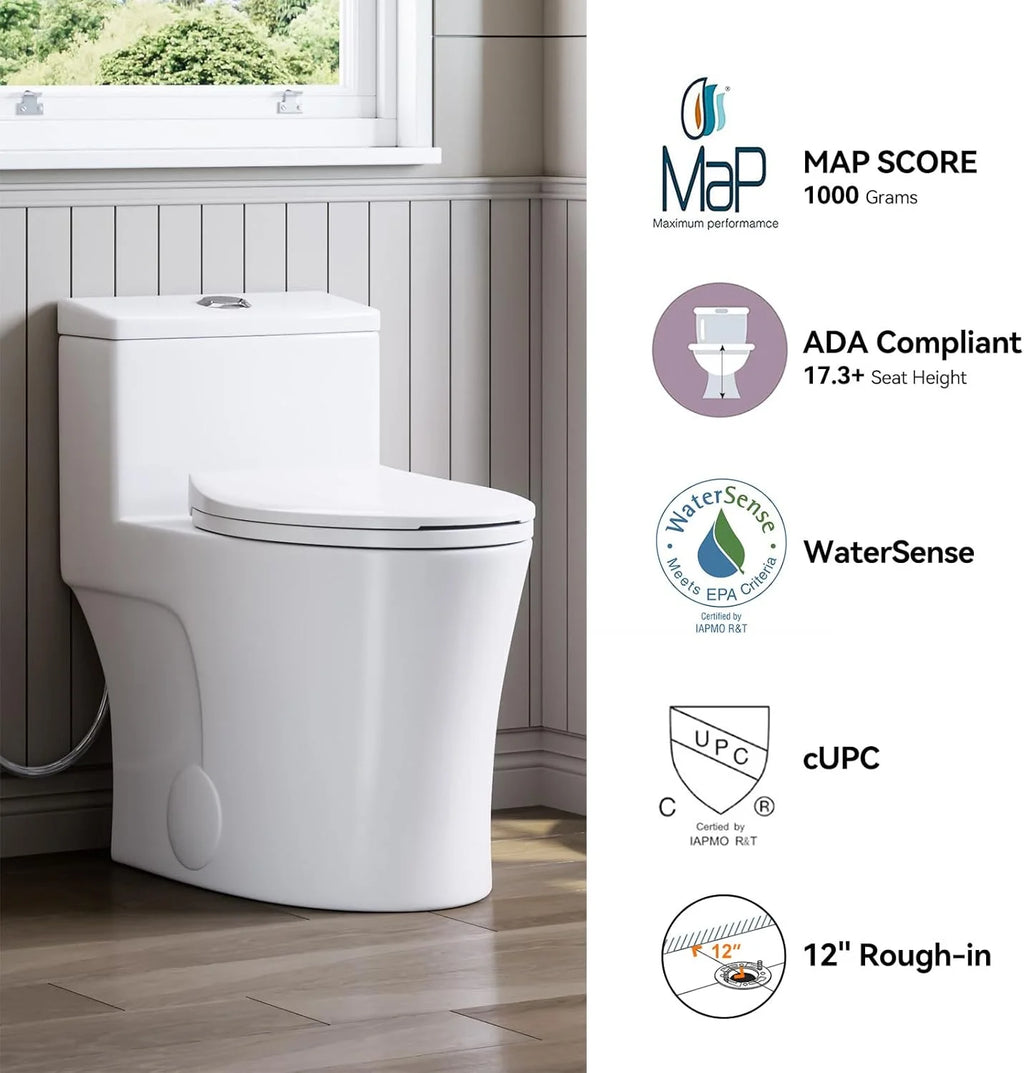 HOROW Compact One Piece Toilet with Comfort Seat ADA Height 17.3" Elongated Dual Flush 0.8/1.28 GPF