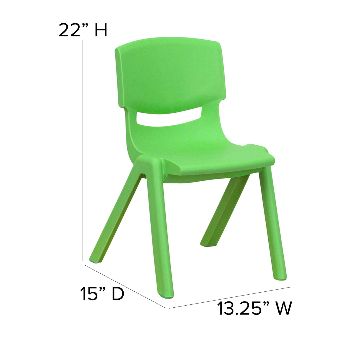 Emma + Oliver 4 Pack Green Plastic Stack School Chair with 12" Seat Height - Kids Chair