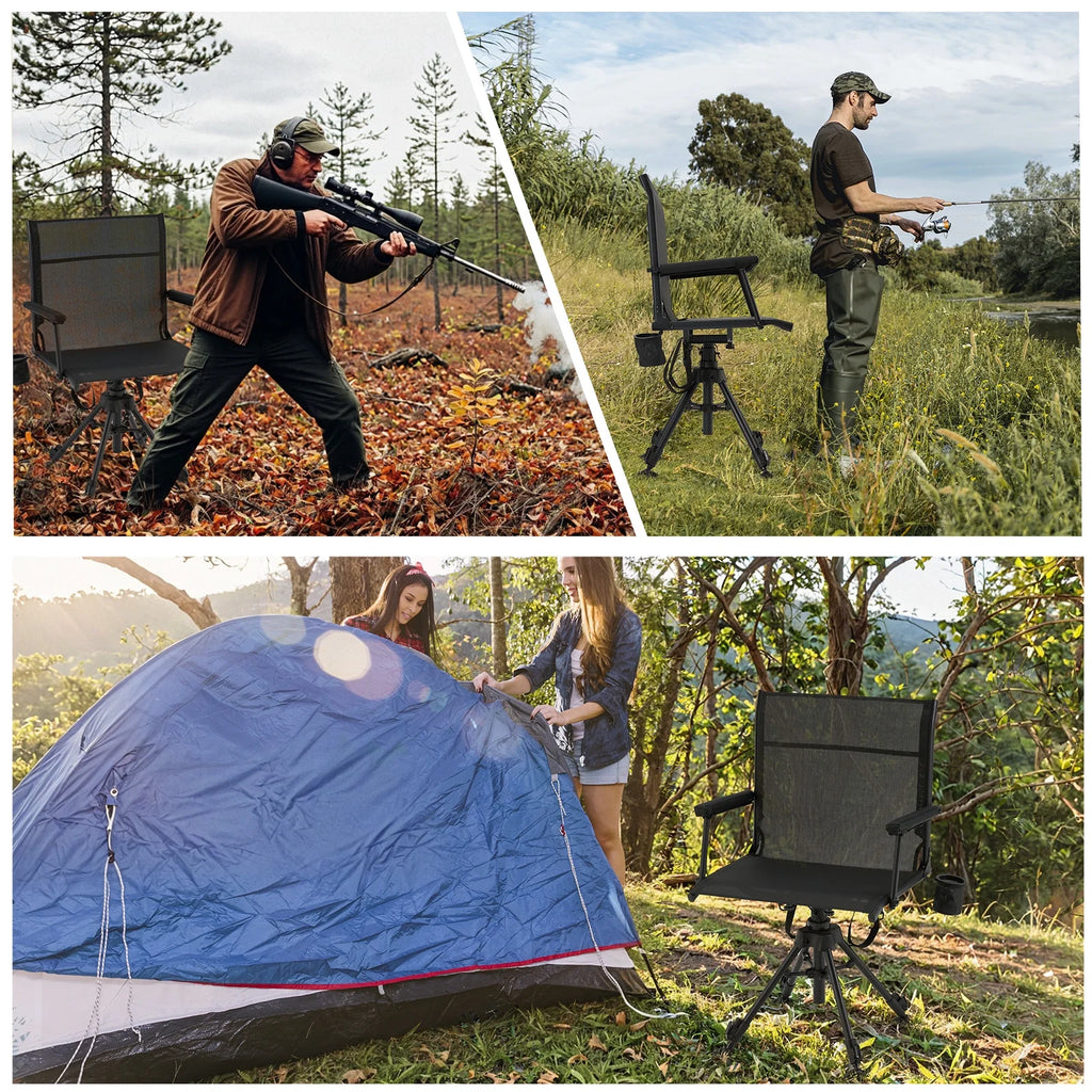 Danrelax 360�� Silent Camo Hunting Blind Chair, Armrests, Side Pouch, Telescopic Legs