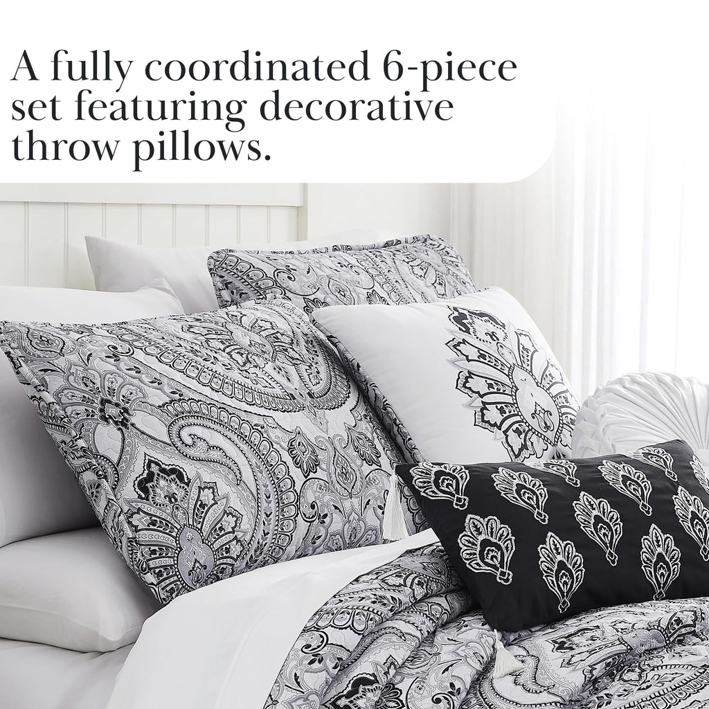 Southshore Fine LinensOversized 5-Piece Twin / Twin XL Quilt Bedding Set with two matching shams and three decorative throw pillows, oversized Paisley farmhouse bedspread Pure Melody Aqua