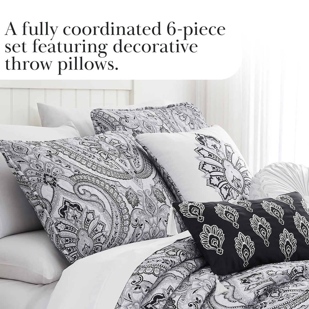 Southshore Fine LinensOversized 5-Piece Twin / Twin XL Quilt Bedding Set with two matching shams and three decorative throw pillows, oversized Paisley farmhouse bedspread Pure Melody Aqua