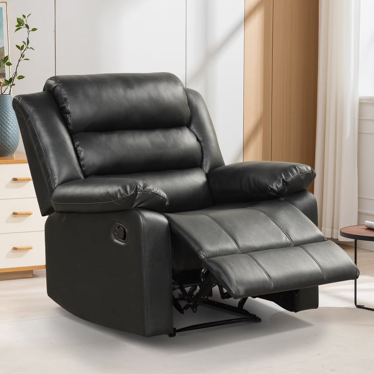 Bonzy Home Recliner Chairs for Living Room Overstuffed Breathable Fabric Reclining Chair Manual Sofa Brown