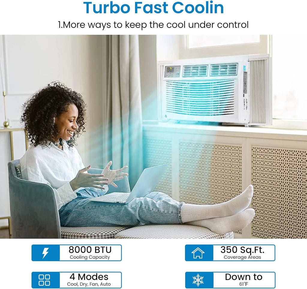 GAOMON 6000 BTU Window Air Conditioner, Cools Up to 350 Sq. Ft, Window AC Unit with Remote, 3 fan speeds, Sleep mode, Auto Restart, 24H Timer Window Air Conditioner, 115V/60Hz, White