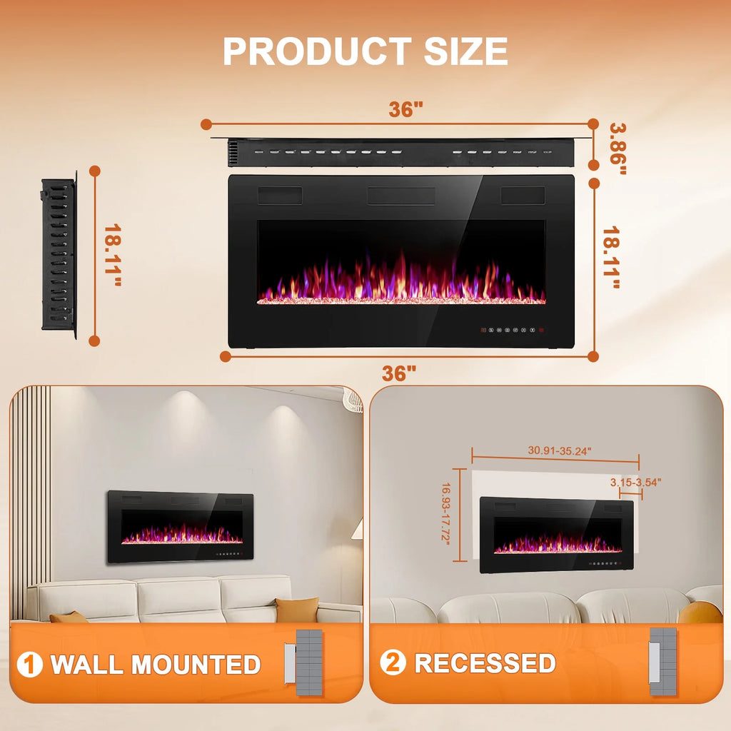 KISSAIR 60�� Indoor Electric Fireplace Ultra Thin Fireplace, Wall Mounted Recessed Fireplace with Multiple Colors