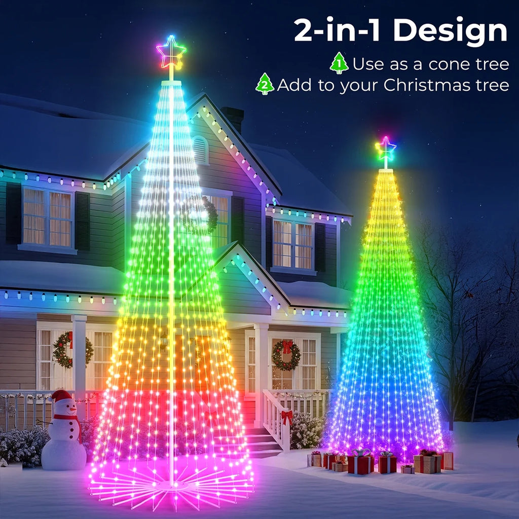 8FT 191 LED Christmas Cone Tree Smart Light with 58 Modes DIY Timer Remote Dimmable Artificial Christmas Tree for Porch Yard Patio Indoor Outdoor Xmas Holiday Decor