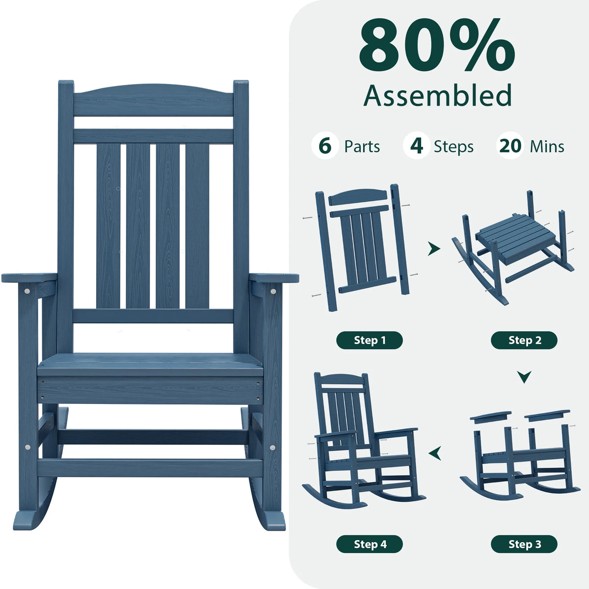 KINGYES HDPE Outdoor Rocking Chairs Set of 2,HDPE Patio Rocker for Porch,Black