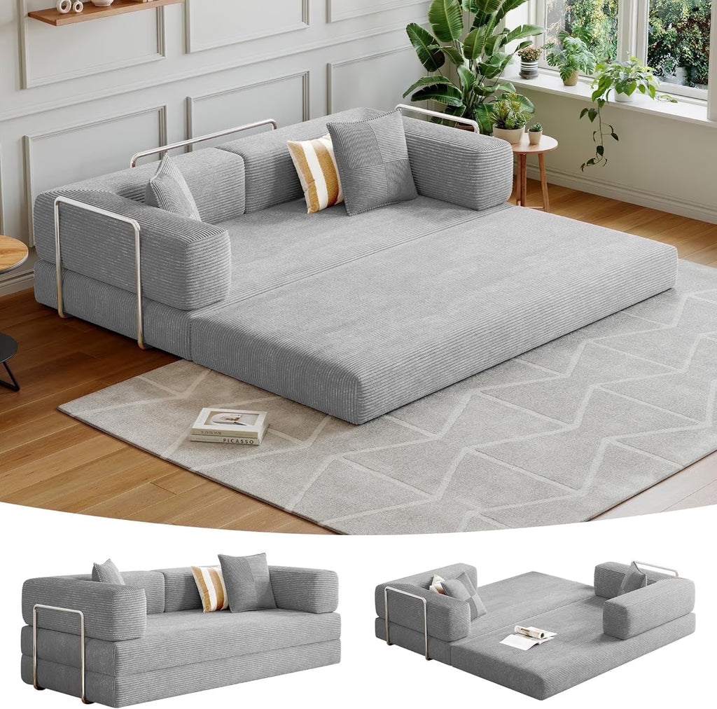 Convertible Sleeper Sofa Bed,Compressed Floor Boneless Couch,Modular Modern Corduroy Sofa for Living Room Bedroom -with Fixed-Shape Frame and Support Armrest,Easy Assembly(Green)