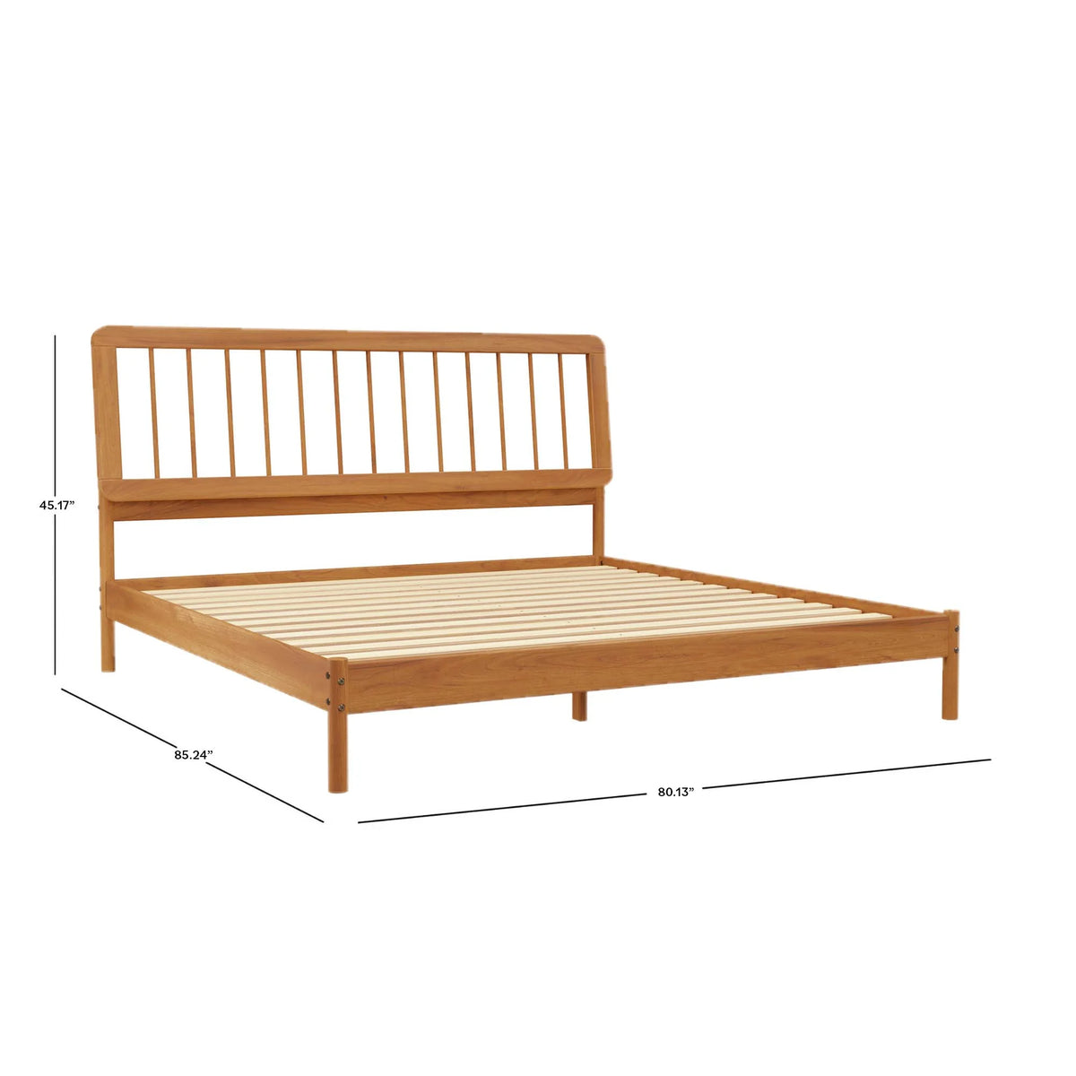Walker Edison Mid-Century Modern Slatted Solid Wood Queen Bedframe, Natural Pine