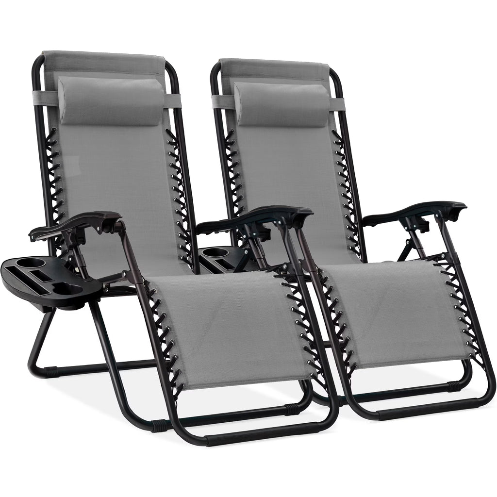 Best Choice Products Set of 2 Zero Gravity Lounge Chair Recliners for Patio, Pool w/ Cup Holder Tray - Gray