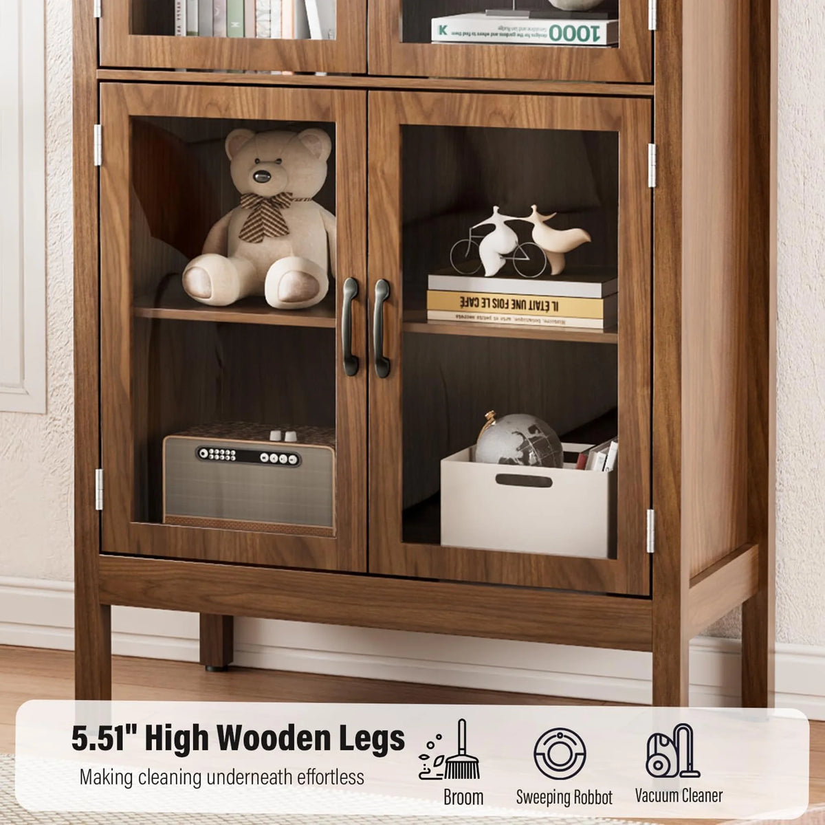 Fiogmub Tall Arched Storage Display Cabinet, Arched Pantry Cabinet with Doors, Acrylic Glass Doors
