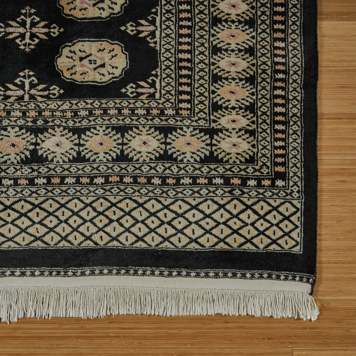 Pakistani Hand Knotted Rug Collection, Classic Bukhara Cumra Black