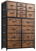 EnHomee Large Dresser for Bedroom Furniture Dresser with 16 Drawers Fabric Tall Dresser Closet Dresser Chest of Drawers Clothes Storage Slim for Living Room Office, Rustic Brown Wood Grain Print