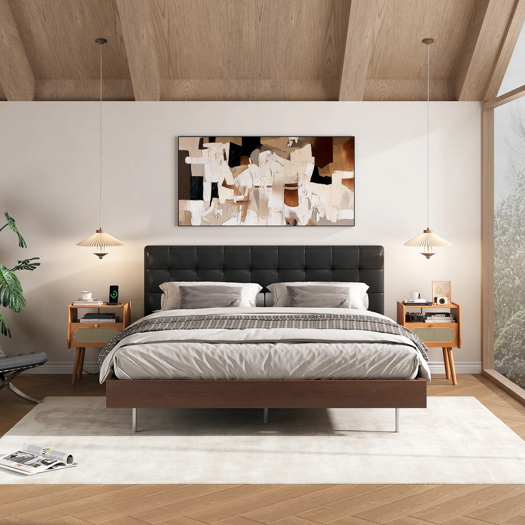 JOINICE Nightstands for Bedroom with Charging Station, Mid Century Modern End Tables Set of 2 for Living Room, Dining Room