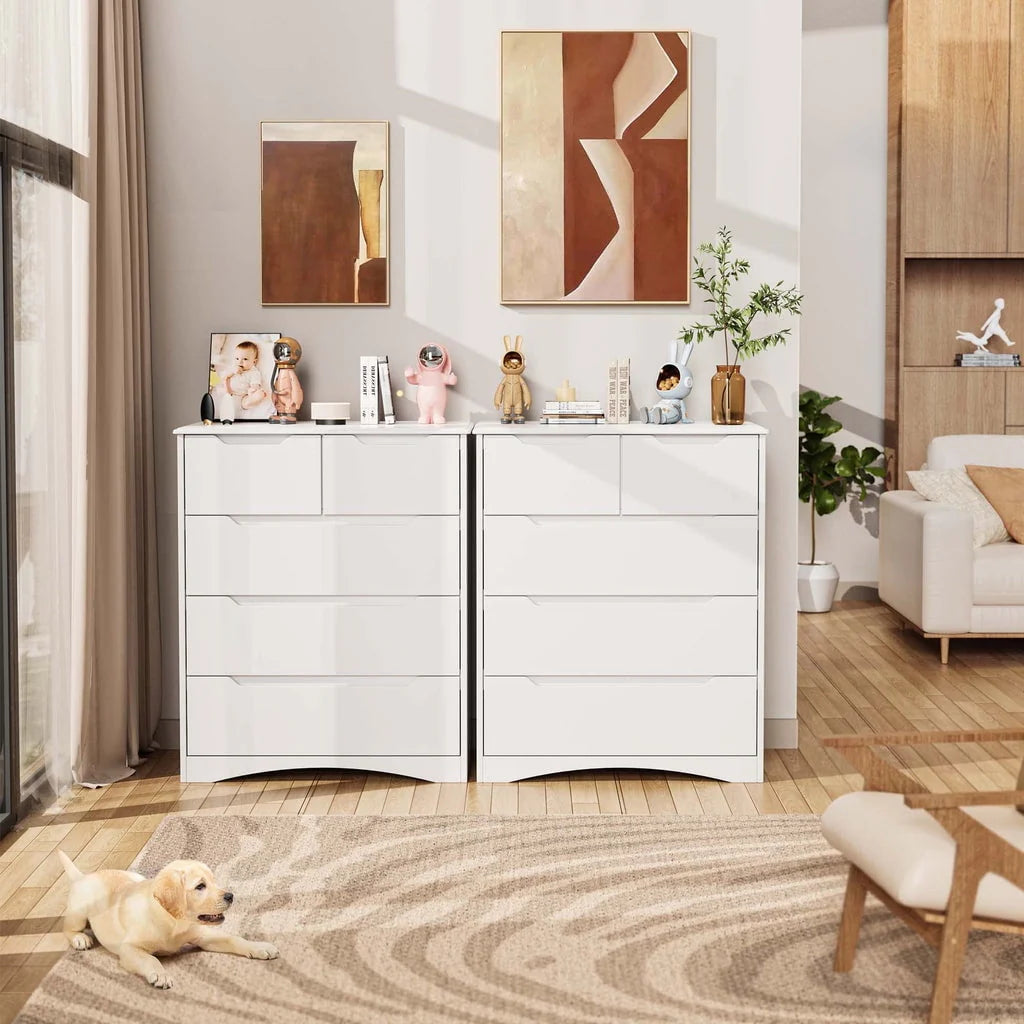 Aiho 5 Drawer Dresser for Bedroom, Office, Living Room - White
