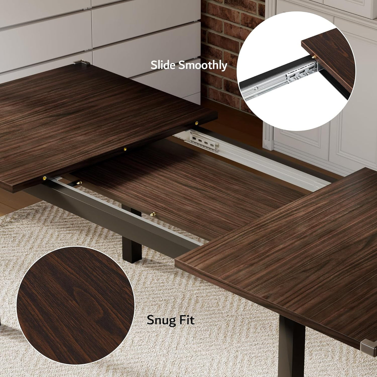 iPormis 63" Extendable Dining Table for 4-8, Square Wooden Dining Room Table with Metal Base, Modern Extendable Table for  Small Kitchens, Dining Office Areas, Black