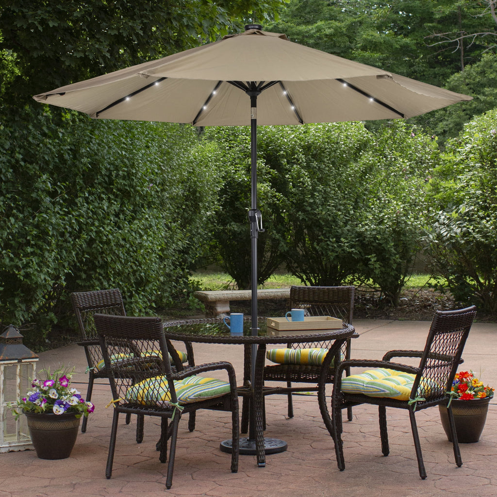 Northlight 9ft Solar Lighted Outdoor Patio Market Umbrella with Hand Crank and Tilt, Pink