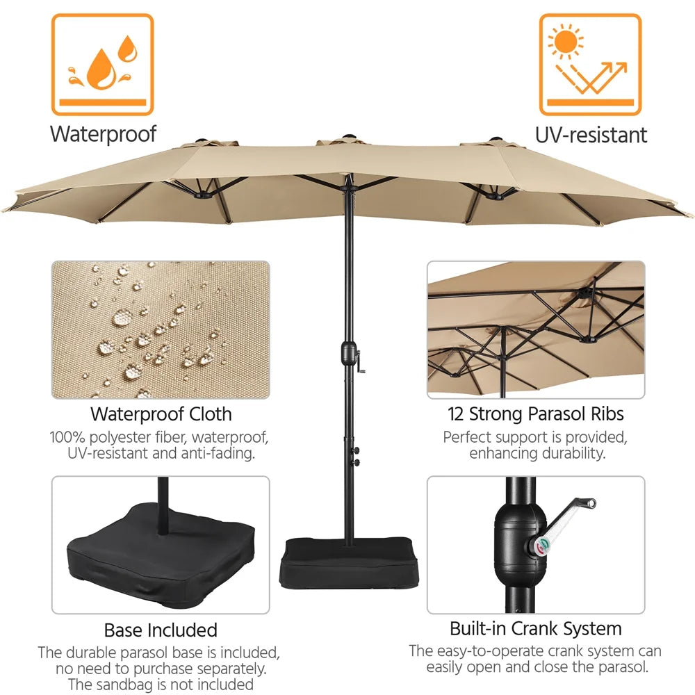 Topeakmart 13ft Patio Parasol Canopy with Crank, Tan