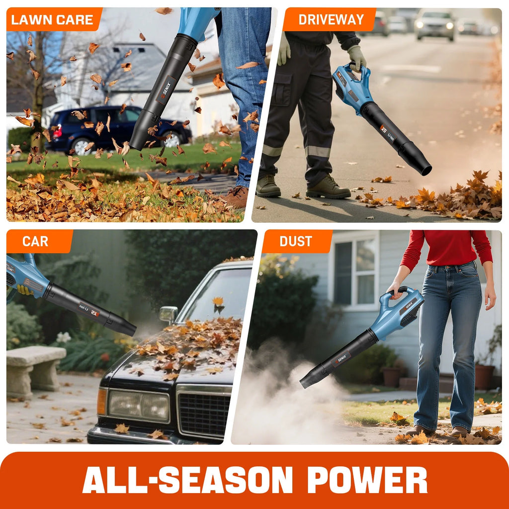 SENIX X6 60V Max* Brushless Cordless Leaf Blower with 4.0 Ah Battery and Charger, Variable Speed Up to 810CFM 170MPH, BLAX6-M1