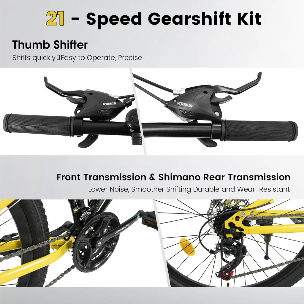 26" Steel Frame Mountain Bike, 21-Speed Unisex Bicycle with Dual Shock Absorbers, Black & Orange