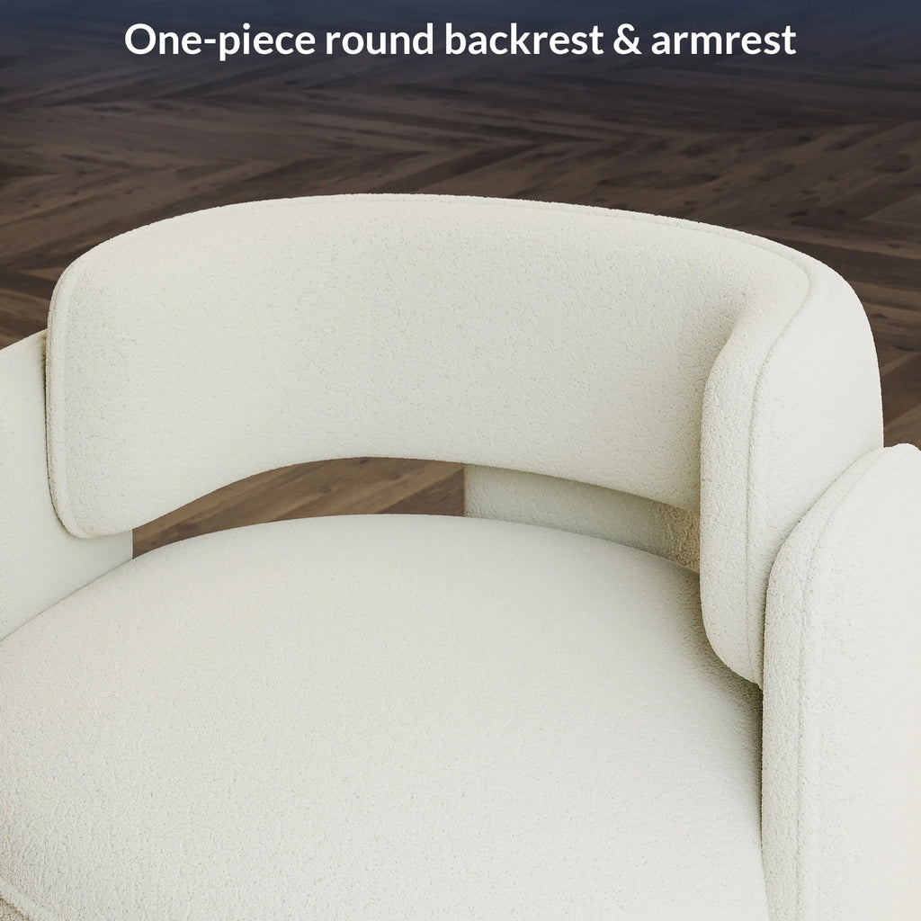 BELLEZE Sherpa Boucle Chair, Modern Barrel Accent Chair Comfy Round Upholstered Armchair Accent Side Chair for Living Room, Bedrooms, Corner - Quinton��White��