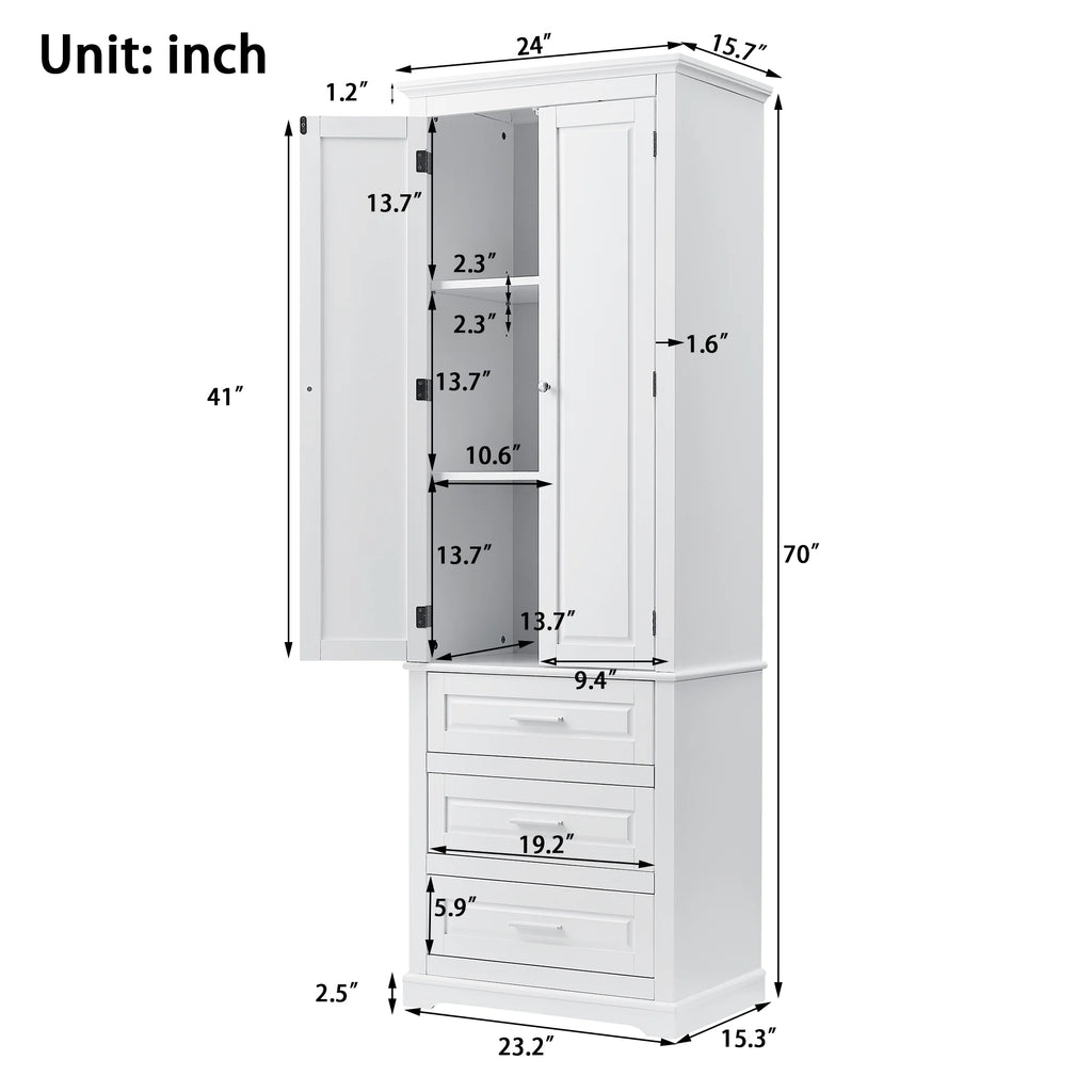 Bellemave White Tall Storage Cabinet with Adjustable Shelf Bathroom Cabinet with 1 Drawer and Storage Rack Large Freestanding Wood Cabinet Storage Organizer Floor Cabinet, White