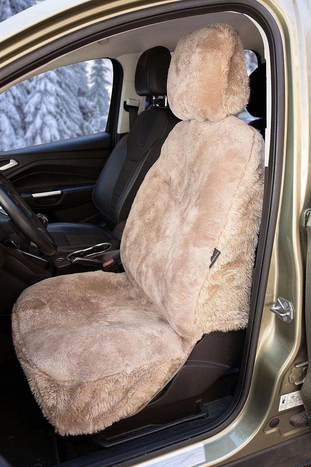 Zone Tech Genuine Sheepskin Ivory Car Seat Cover, Fluffy Luxury Wool Front Seat Covers, Universal Fits Car, Truck, SUV, & Van