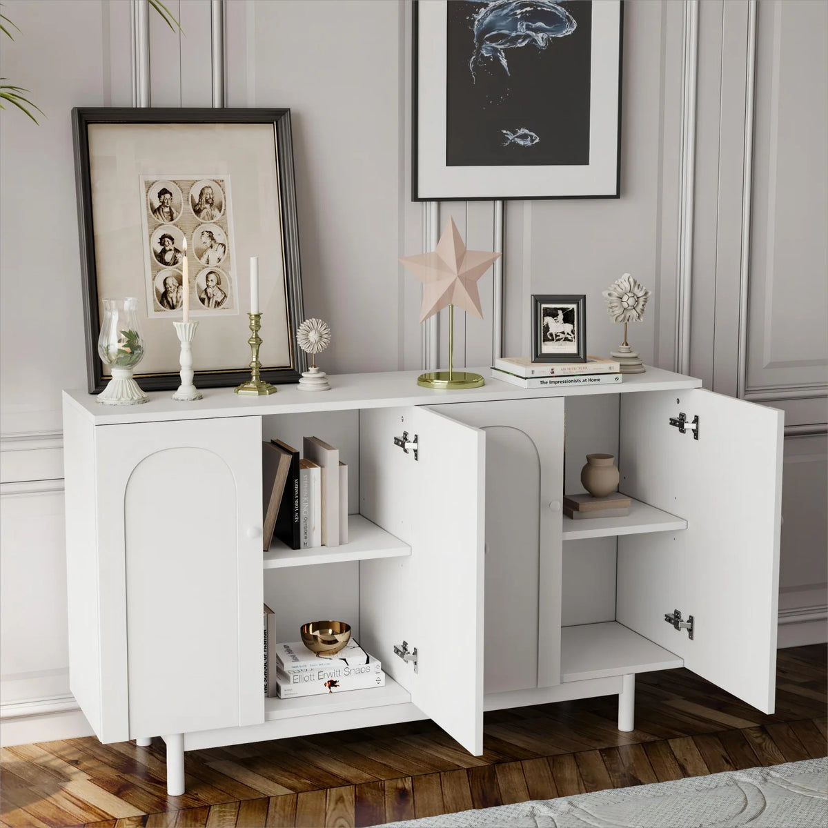 Large 4-Door Storage Cabinet with Adjustable Shelves, Modern Multi-Room Organizer for Living Room, Kitchen, Bedroom, Hallway - Blue