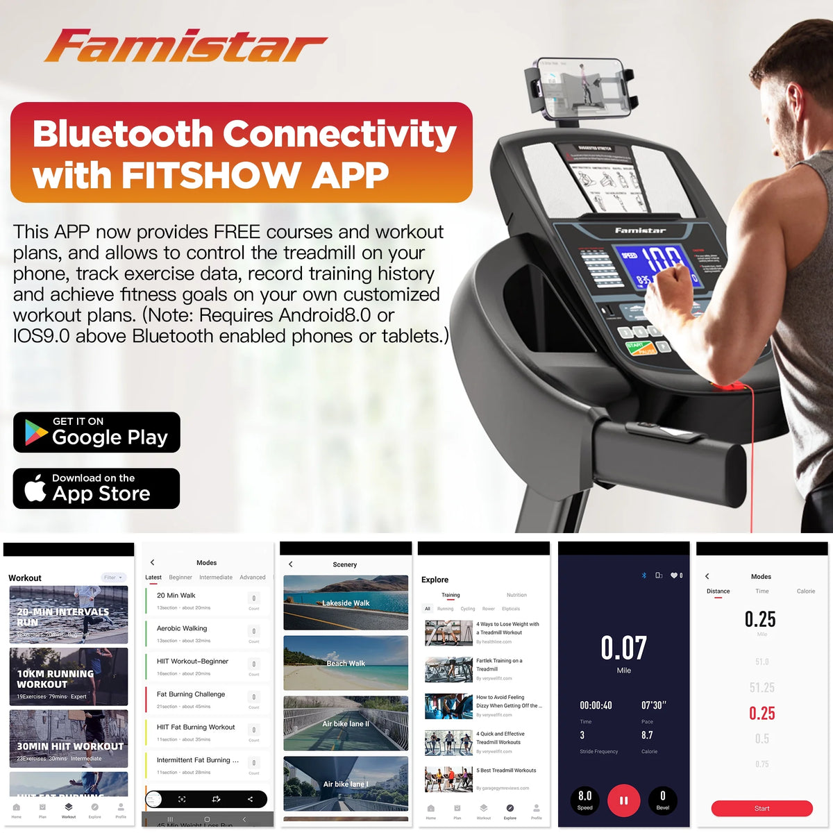 Treadmill 300 LB Capacity for Home with Incline, Folding Electric Running Walking Treadmill, Portable Treadmill for Home Use, 7.5 MPH, Smart Apps, 64+7 Programs, Bluetooth Speakers