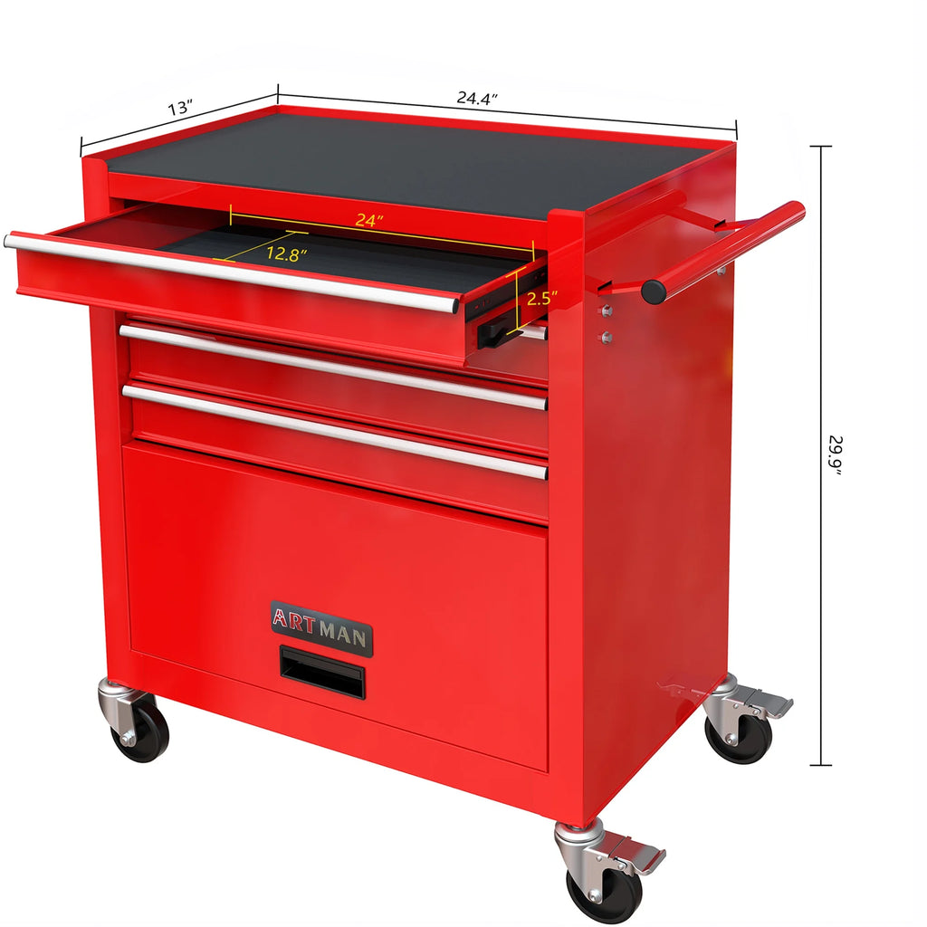 Seizeen Rolling Tool Chest on Wheels, Metal Tool Cart Toolbox Storage Cabinet Organizer W/ 7 Drawers, Red