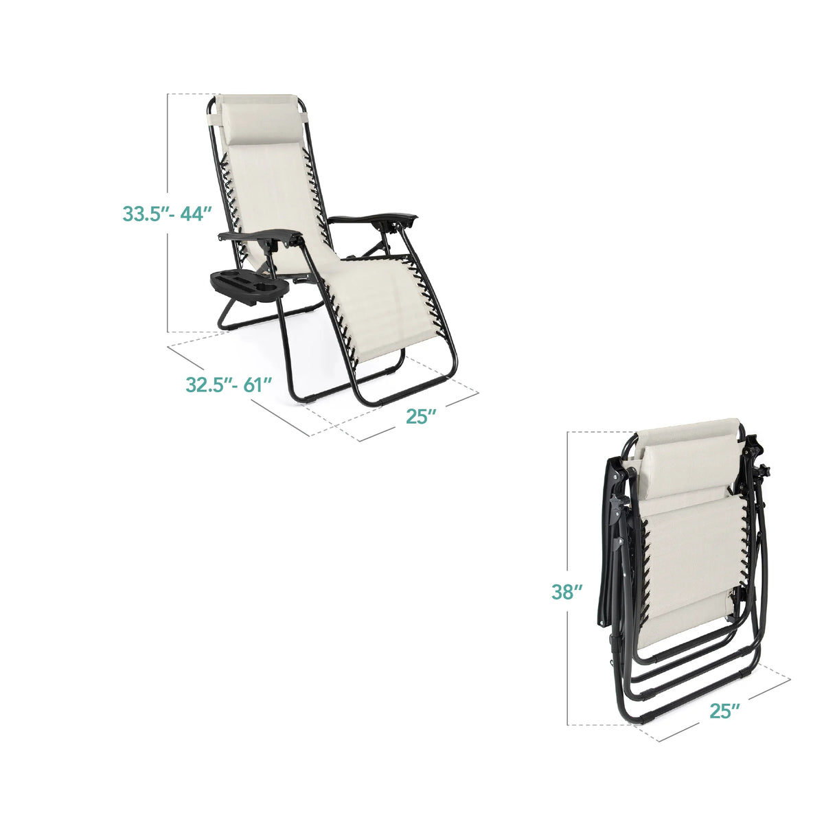 Best Choice Products Set of 2 Zero Gravity Lounge Chair Recliners for Patio, Pool w/ Cup Holder Tray - Gray