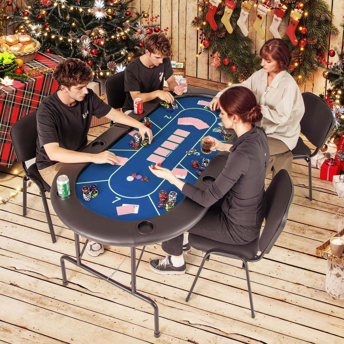 Costway 8 Players Card Board Game Table with 8 Cup Holders Casino-Grade Felt Surface Green