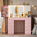 PAKASEPT Vanity Set with Lighted Mirror, Large Vanity Desk with Charging Station, Makeup Vanity Table with 11 Drawers & Hidden Sliding Storage Cabinet & Visible Glass Tabletop for Bedroom (White)