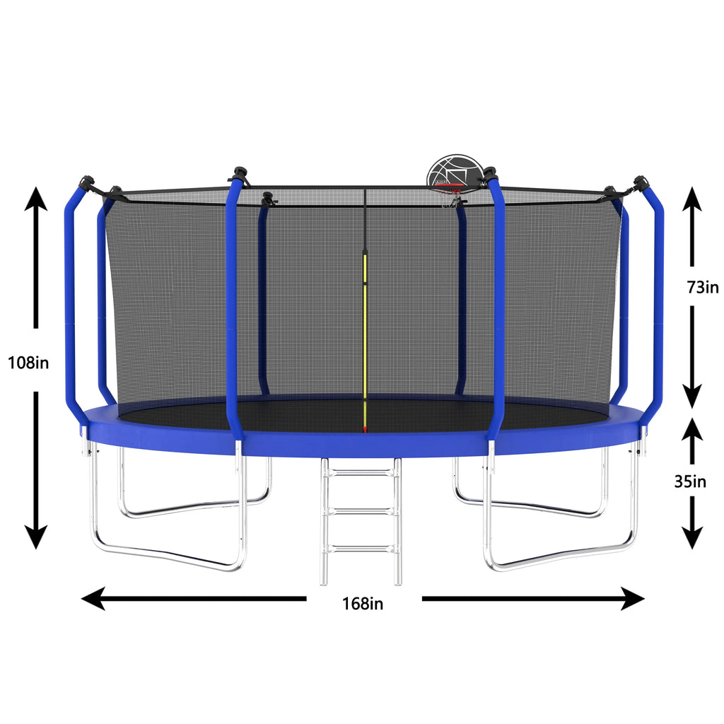 Yoneston 10FT Outdoor Trampoline with Basketball Hoop, 880LBS Heavy Duty Reinforced Trampoline with Safety Enclosure Net and Ladder for Kids Teens Playing Gift, Blue