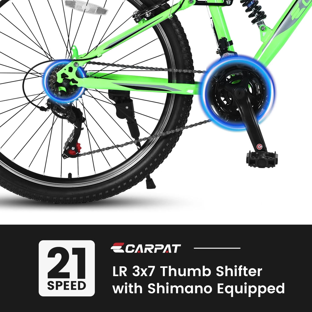 Full Suspension Mens Mountain Bike, 26 inch Bike for Men Women, Green