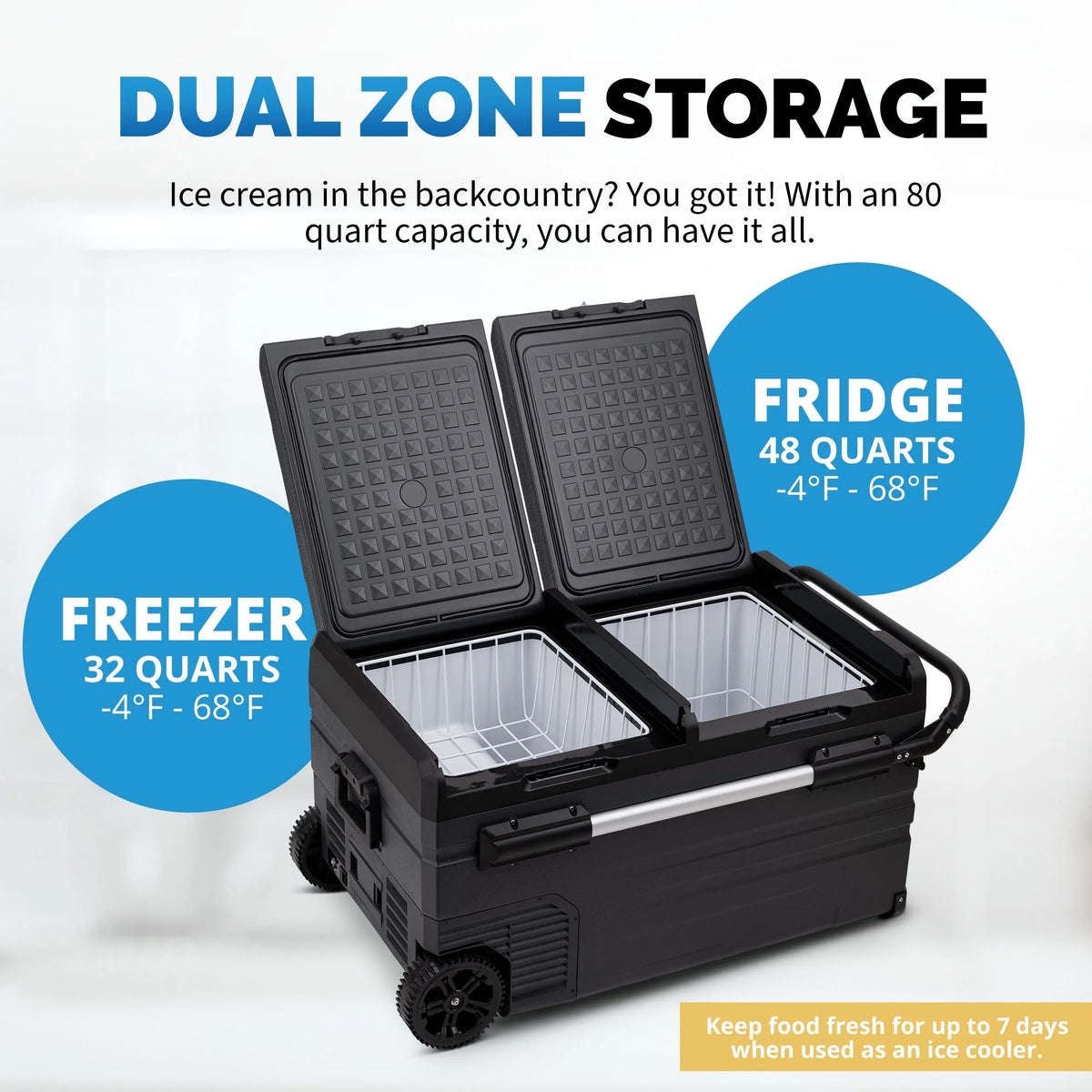 Newair 80 Qt. Portable 12v Electric Cooler with LG Compressor with Fridge and Freezer - NPR080GA00
